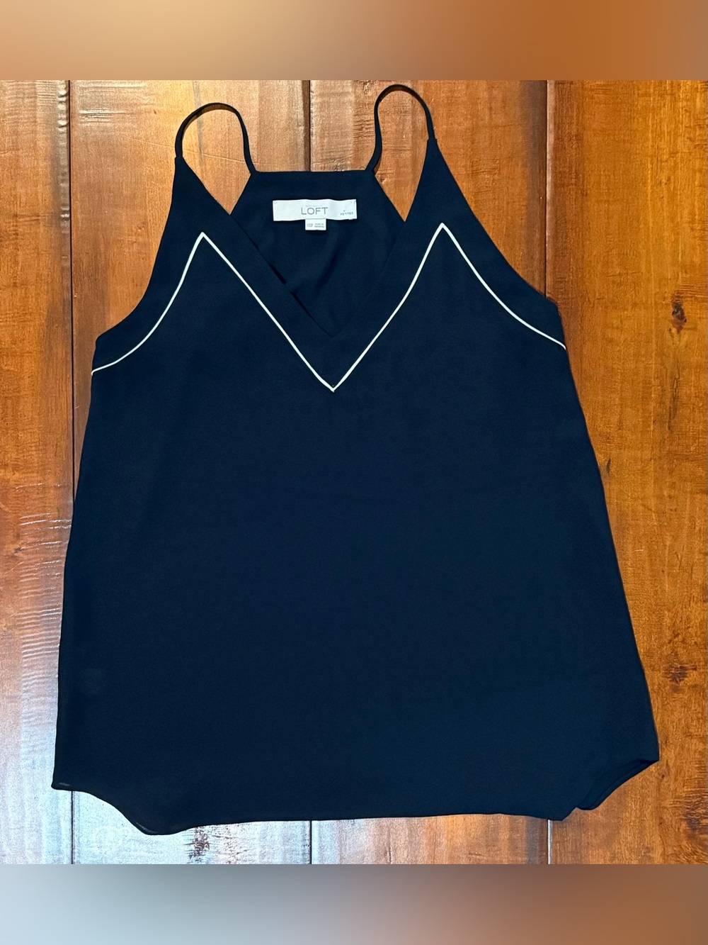 LOFT Black Camisole with White Piping V-Detail